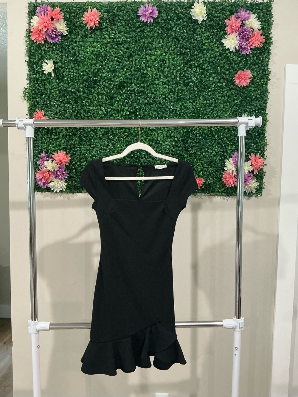 Elegant Black Ruffle-Hem Midi Dress